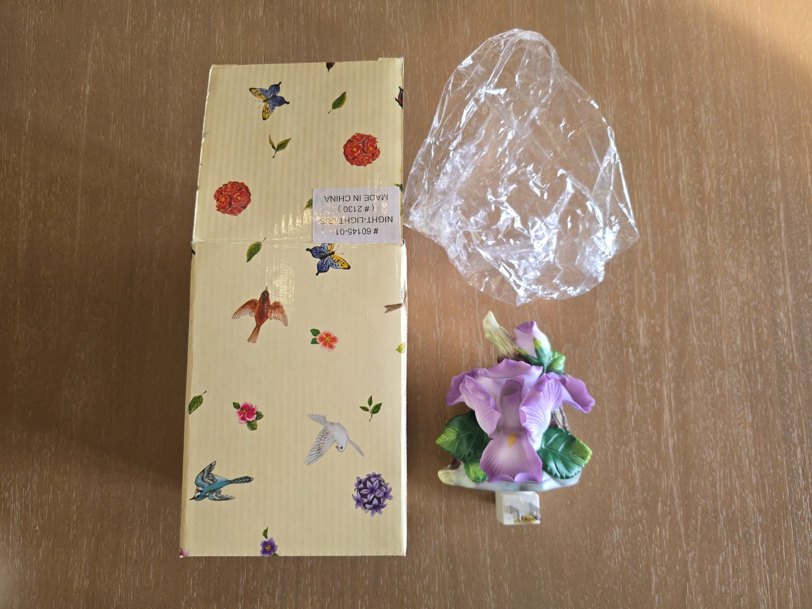 Vintage Porcelain Iris Flower Night Light, Tested Working, Original Box Gorgeous