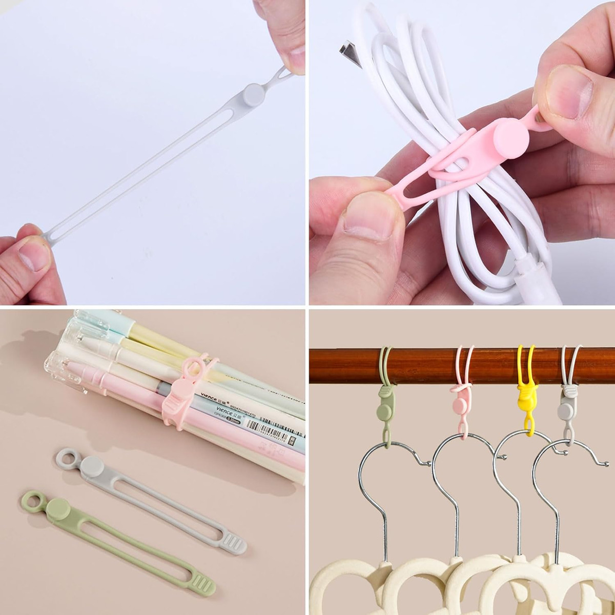 10Pcs Reusable Silicone Cable Ties–Adjustable Cord Organizer with Locking Buckle