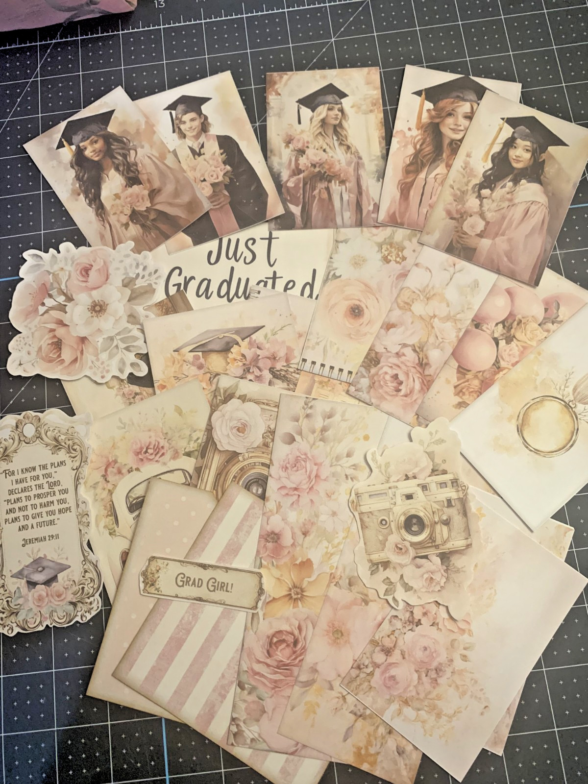 Handmade Graduation Journal Book | Shabby Chic Memory Book | Ephemera, Pockets.
