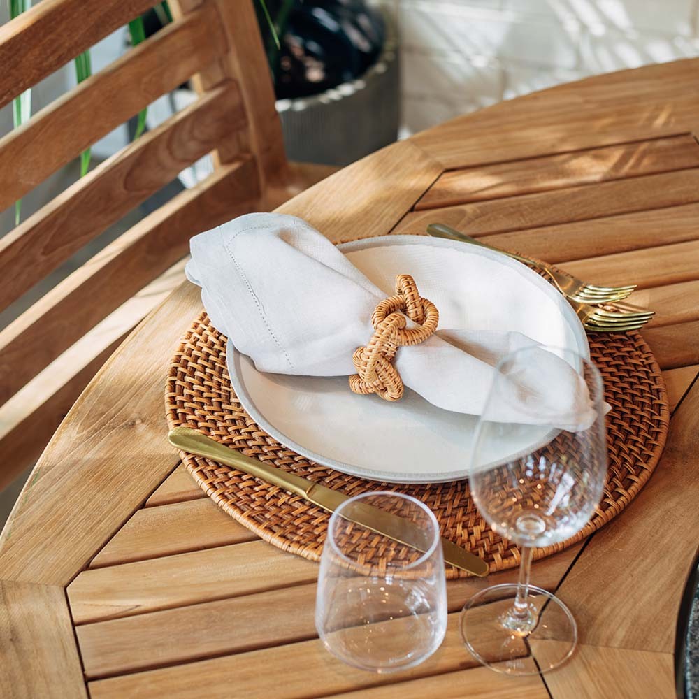 Ash & Ember Grade A Teak 59" Round Dining Table with Granite Lazy Susan