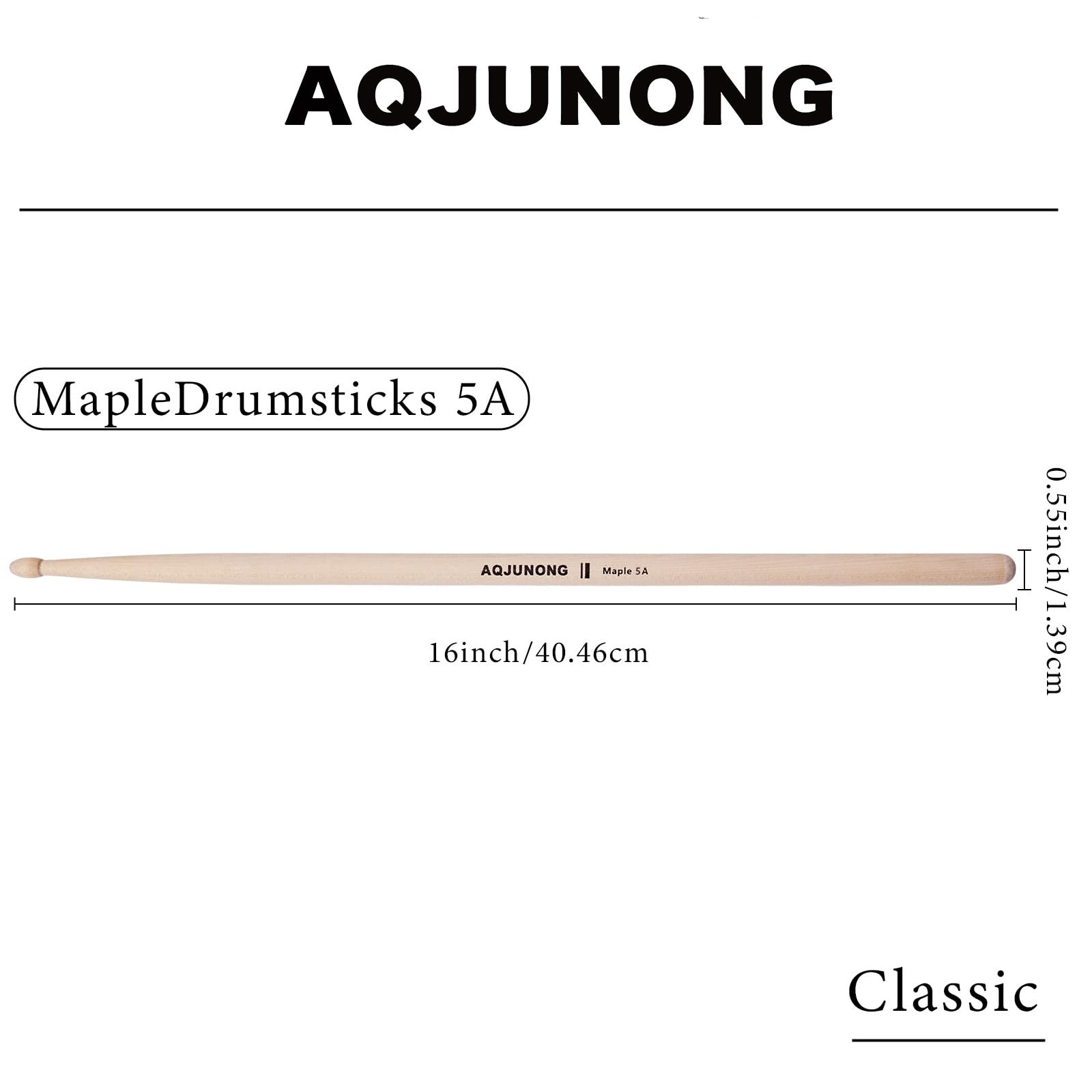 Drum Sticks，5A Drumsticks, 12 Pairs Classic Maple Wood Tip Drum Sticks fo