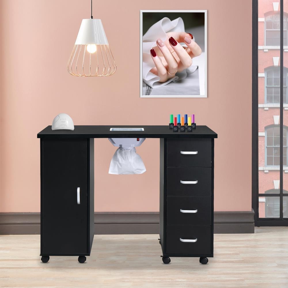 Manicure Nail Table with Electric Dust Collector Nail Beauty Desk+Drawers+Wheels