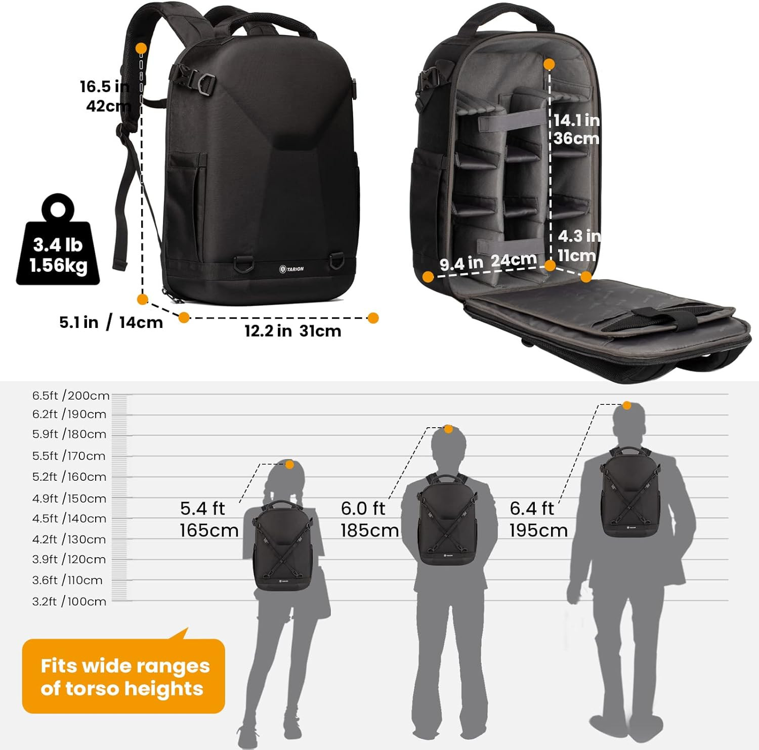 Hardshell Camera Backpack Bag - 3-Side Hard Case Professional Camera Bag with 14