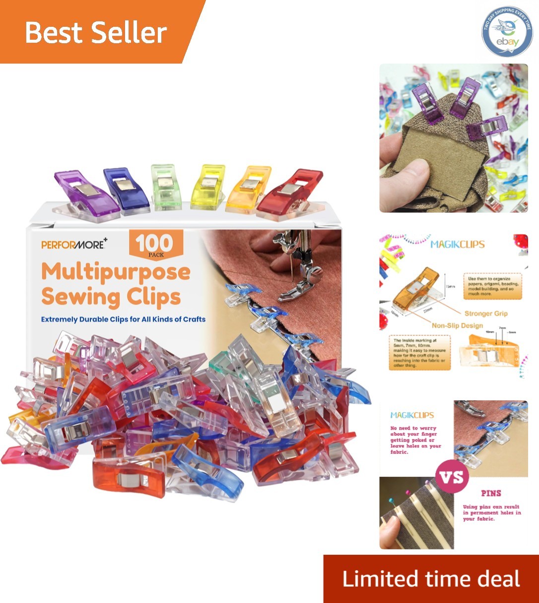 Durable Magik Clips: 100-Count Multicolored Clips for Seamless Sewing and Crafts