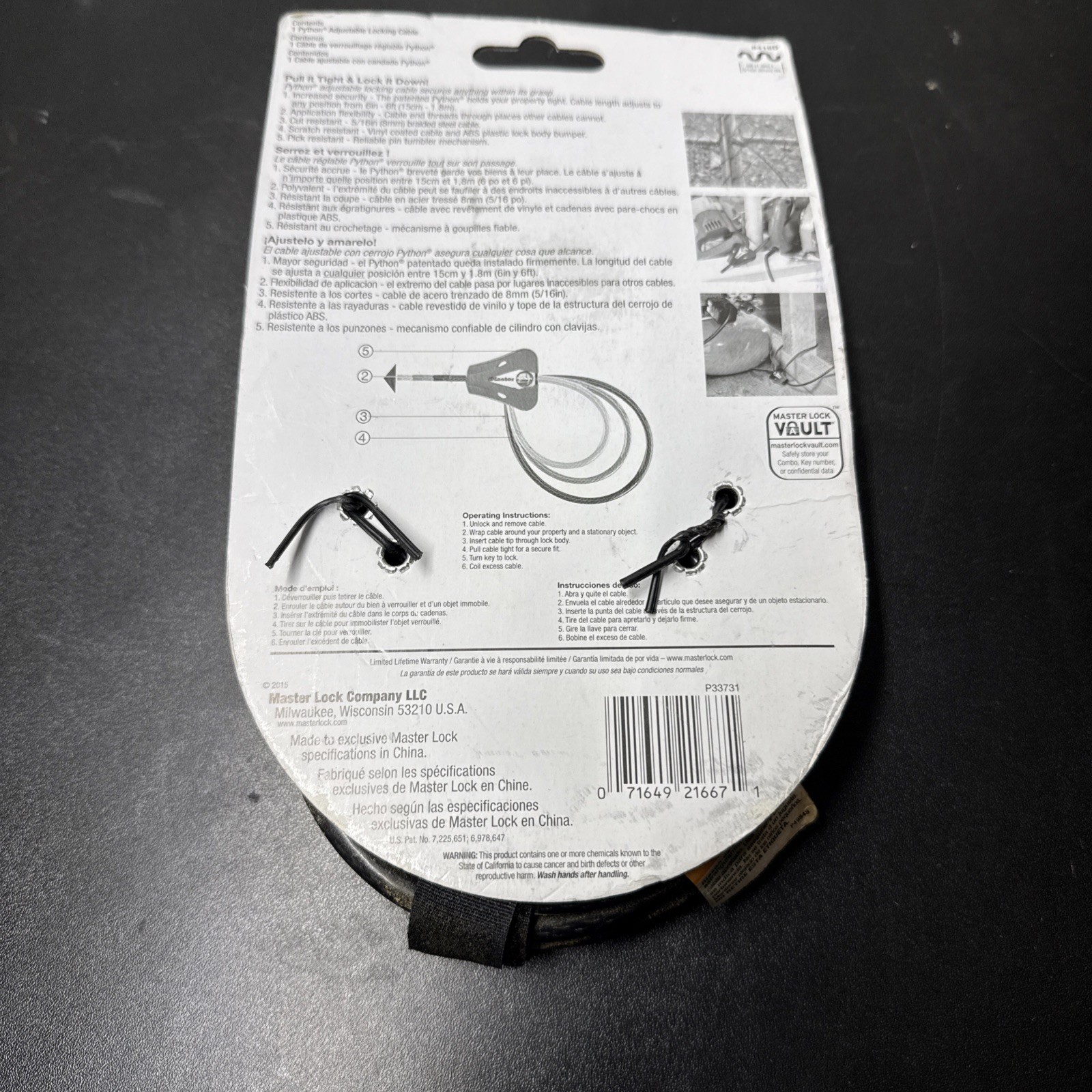 Master Lock Cable Lock, Python Adjustable Keyed Cable Lock, 6 ft. Long, Black,