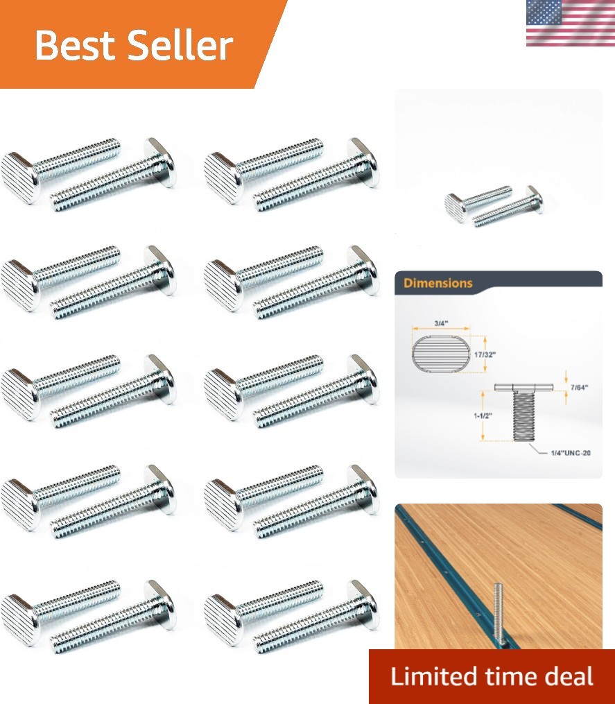 1/4"-20 T-Bolts, 1-1/2" Long, Ideal for Woodworking Jigs & Fixtures