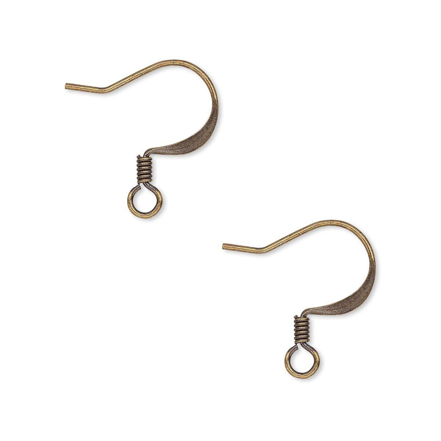 Ear Wire, 100 Antiqued Gold Plated Brass 22 Gauge 17mm Flat Fishhook Ear Wires