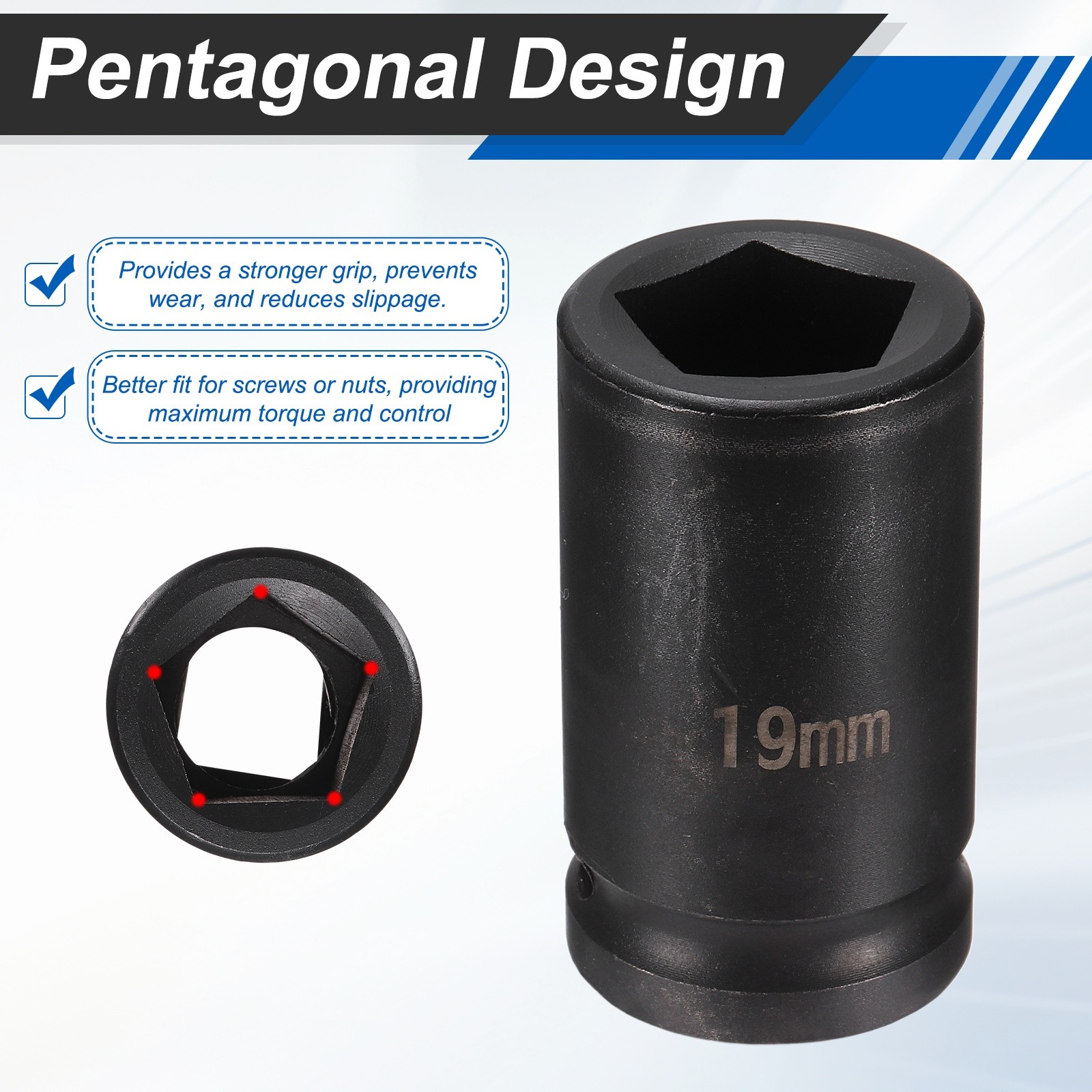 Pentagon Socket 1/2" Drive 19mm 5 Point Socket 2" Long Cr-MO Steel