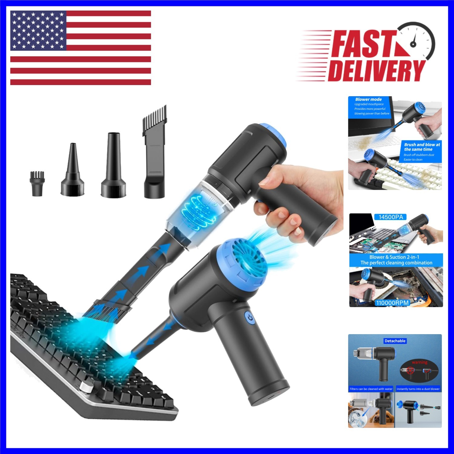 Handheld Cordless Vacuum & Air Blower with HEPA Filter for Electronics Cleaning