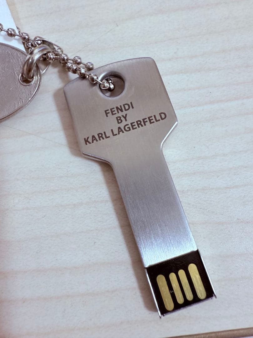 Fendi USB Flash Drive Keychain 3.74GB Silver Karl Lagerfeld Auth