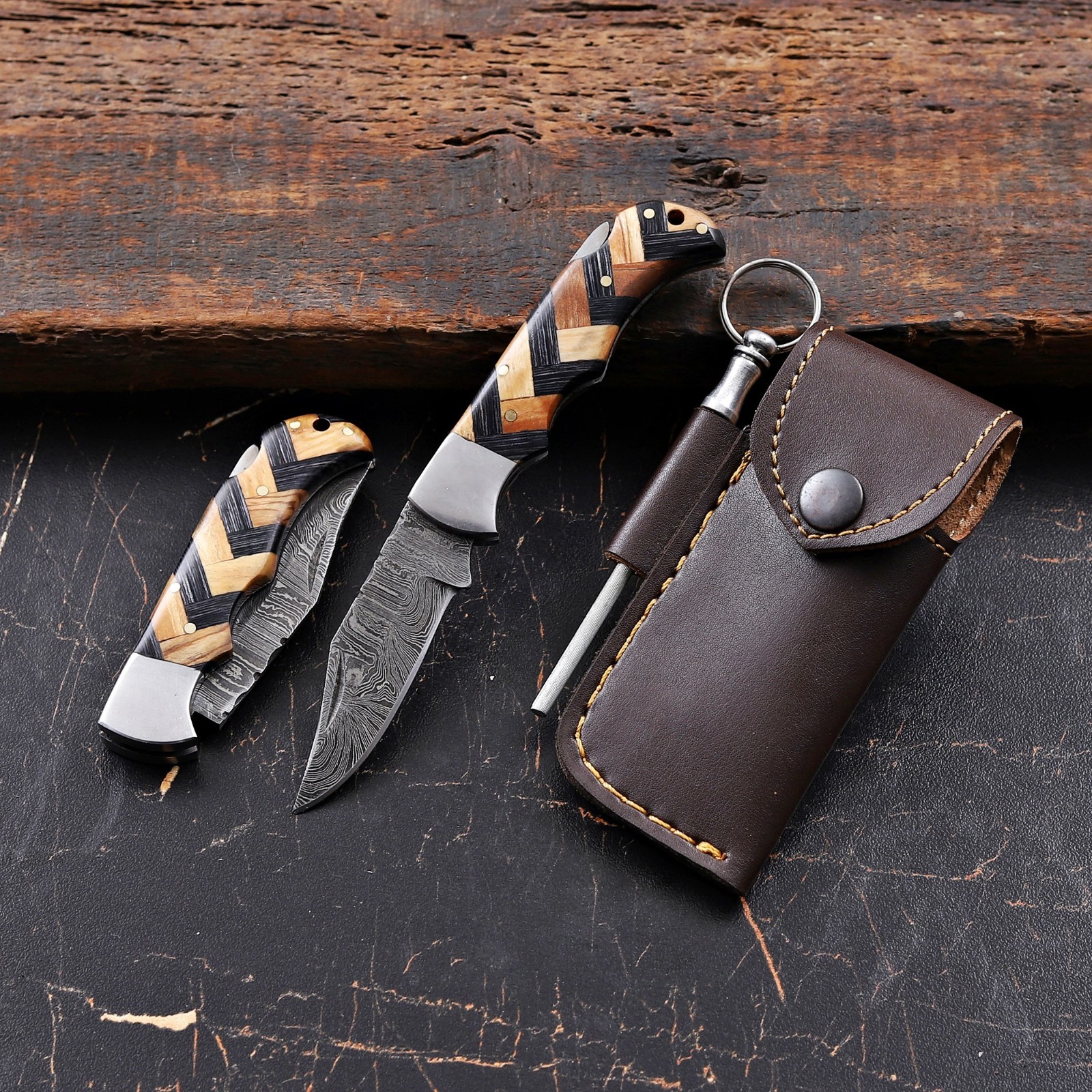 Handmade Damascus Steel Pocket Knife Blackwood Folding Knife EDC Camping Outdoor