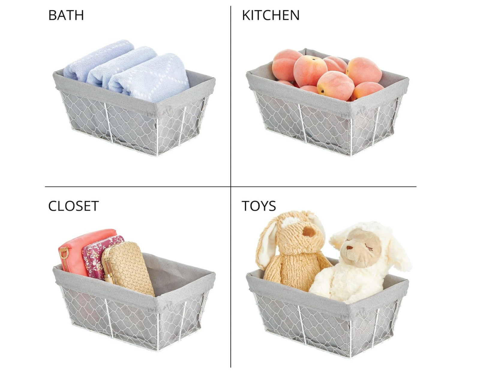 MDesign Medium Chicken Wire Basket with Linen Set of 2