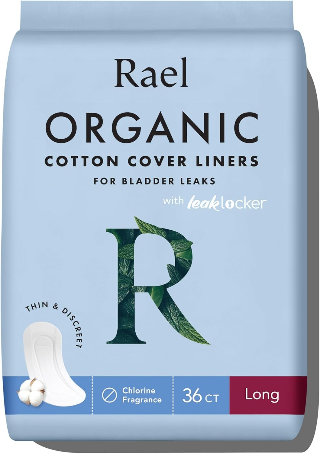 Rael Long Organic Cotton Cover Incontinence Liners for Women (Long, 36 Count)