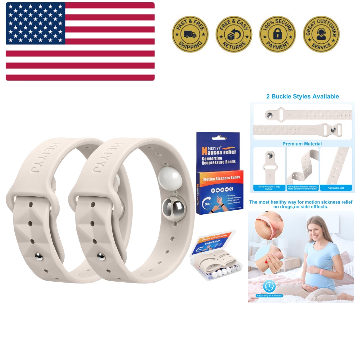 Morning Sickness Relief Wristbands Motion Sickness Bands for Adults Sea Sickn...