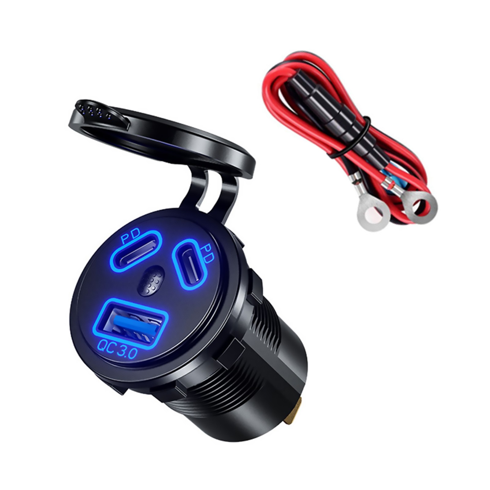 1Pcs Dual PD+QC 3.0 USB Port Car Cigarette Lighter Socket Plug LED Indicator