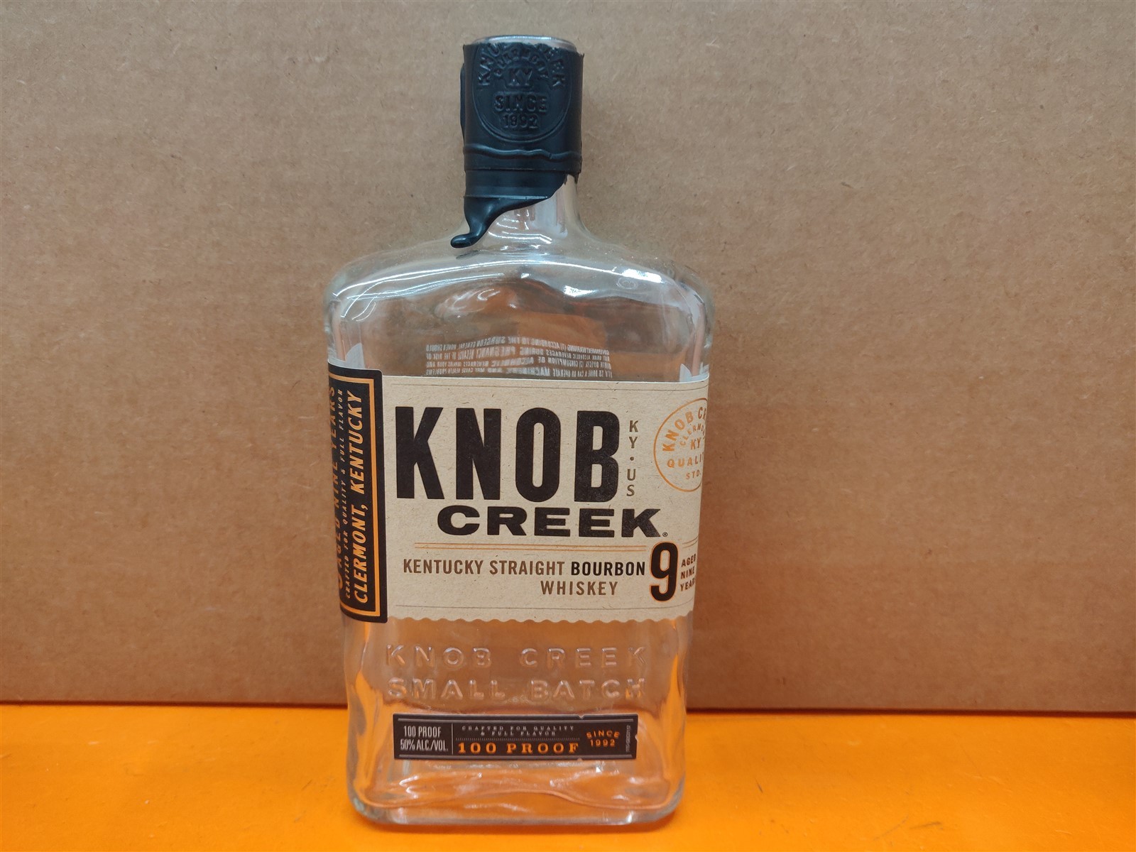 ⭐⭐⭐⭐⭐ Empty 750mL Knob Creek 9 Whiskey Flask Style Glass Bottle for Crafts/Decor