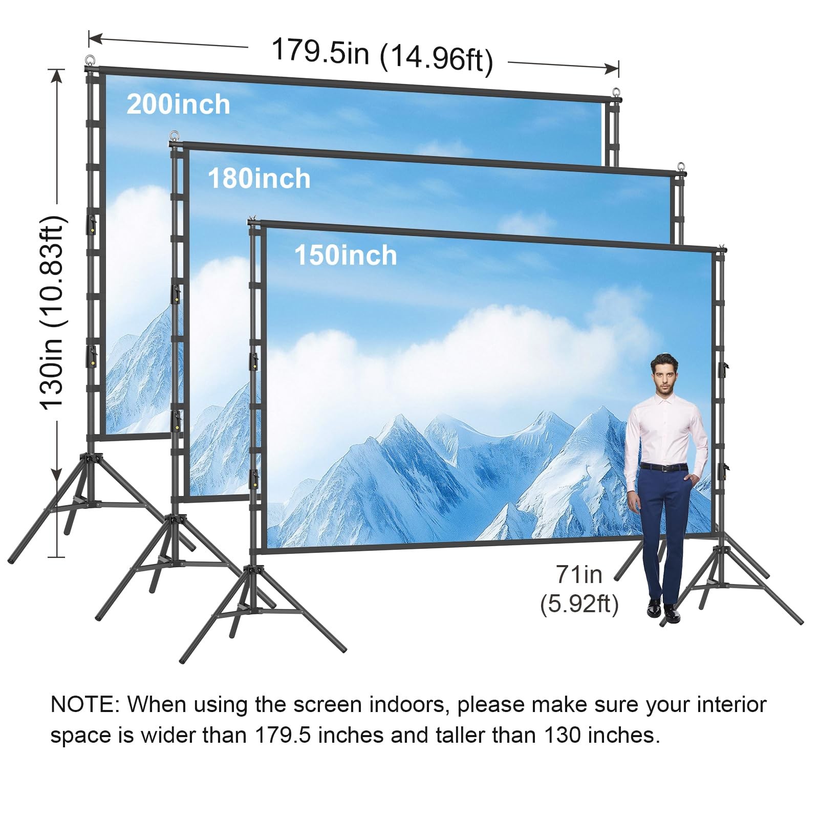 200 Inch Outdoor Projector Screen with Stand, 35mm Frame