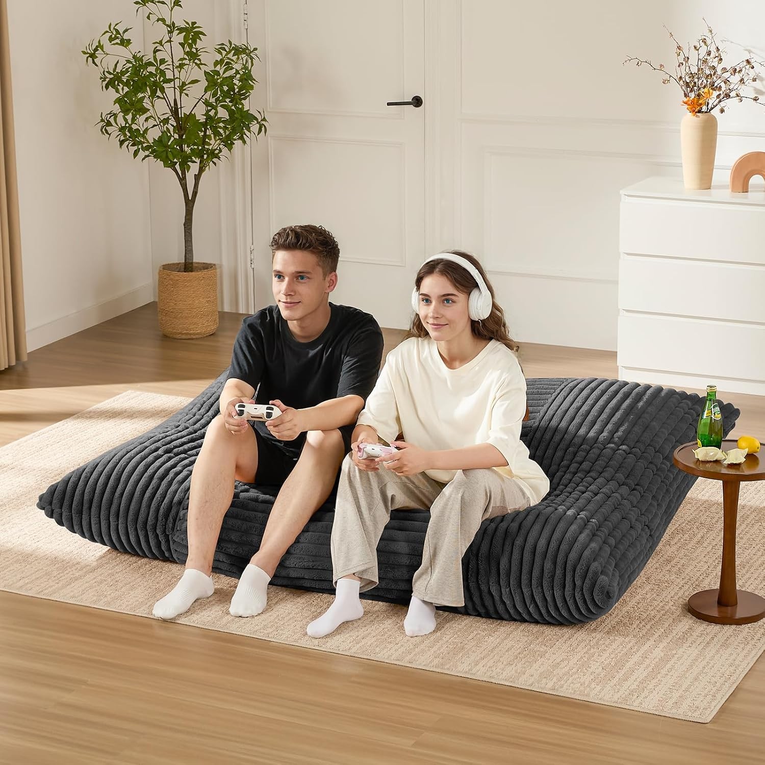 Ergonomic Striped Bean Bag Chair for Full-Body Relaxation and Cozy Home Loungin