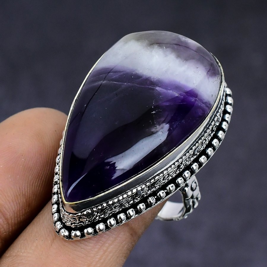 Chevron Amethyst Gemstone 925 Sterling Silver gift Jewelry Ring Size 8.5 L919