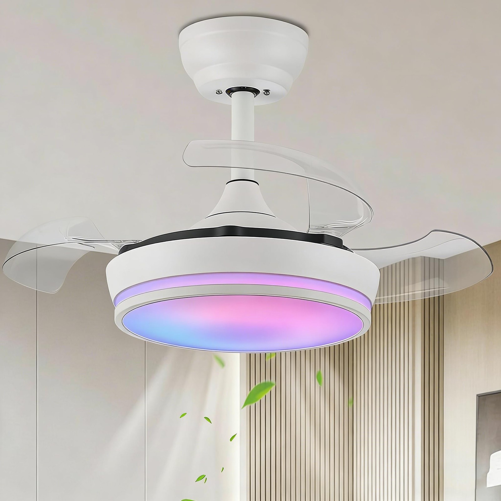 30" RGB Ceiling Fan with Light Chandelier Fan Modern Fandelier Dimmable LED 6...