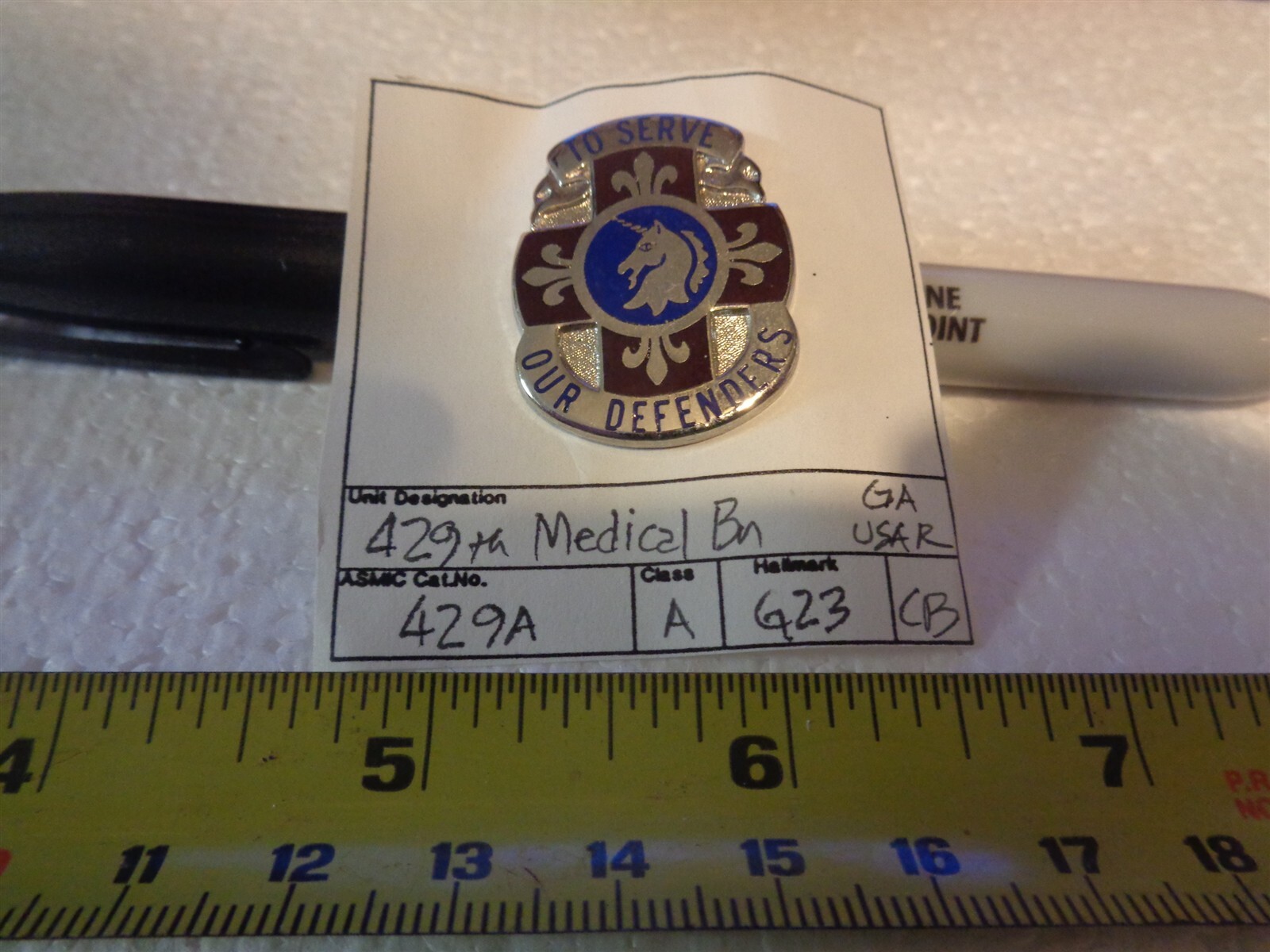 429th Medical Battalion G23 Unit Crest, DI, DUI (DRAW#229)