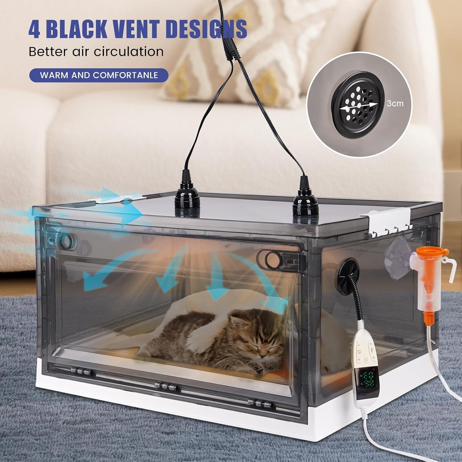 Efficient Incubator for Puppies & Kittens - Temperature-Controlled & Transparent