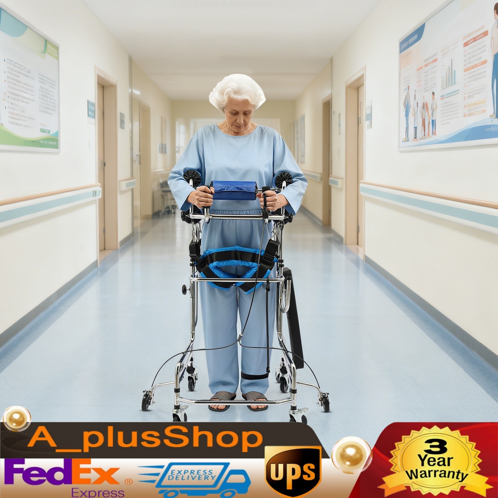 Adult Standing Walker, 8-Wheels Walking Aid for man Adjustable Height & Width