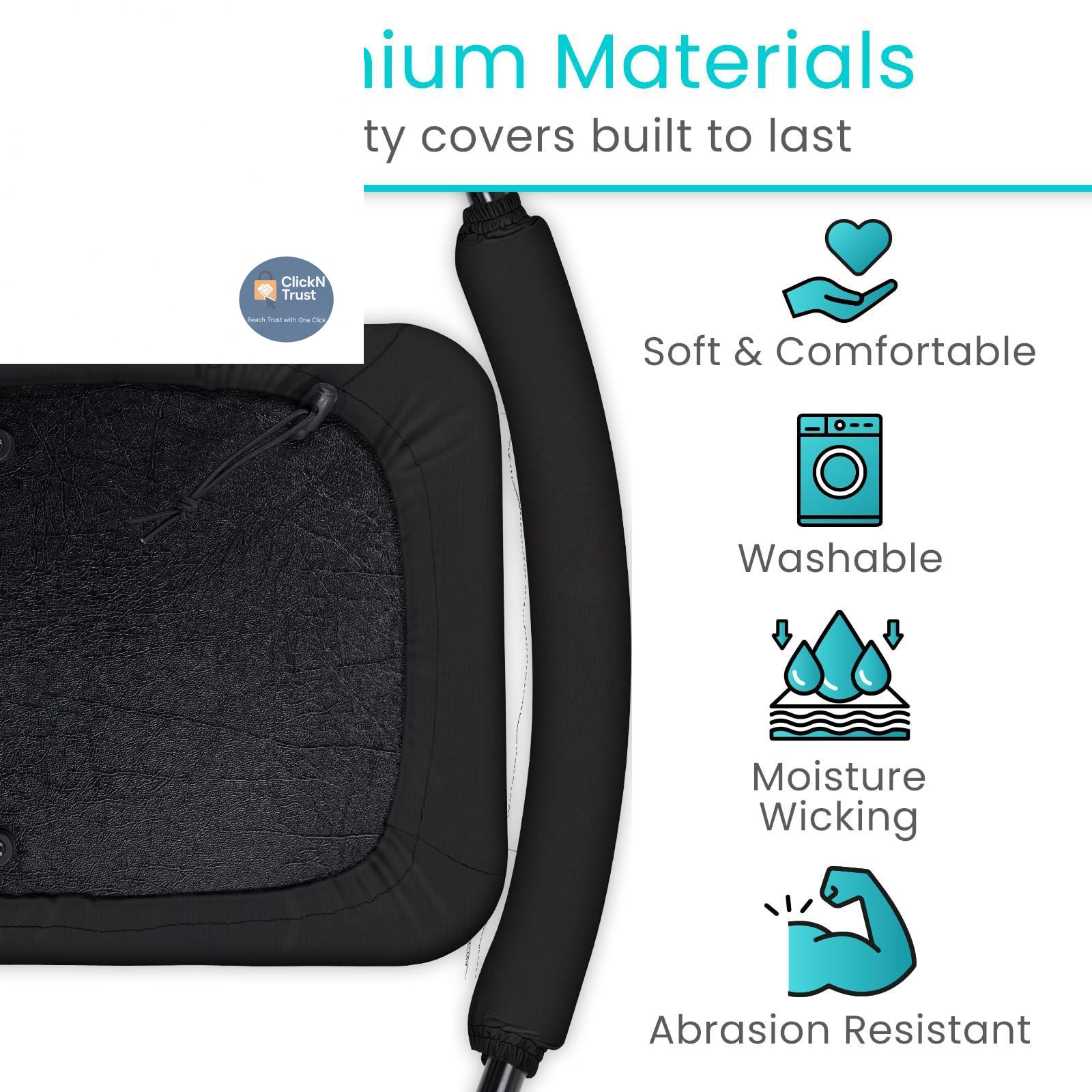 Vive Rollator Walker Seat and Backrest Covers - Removable Washable Black