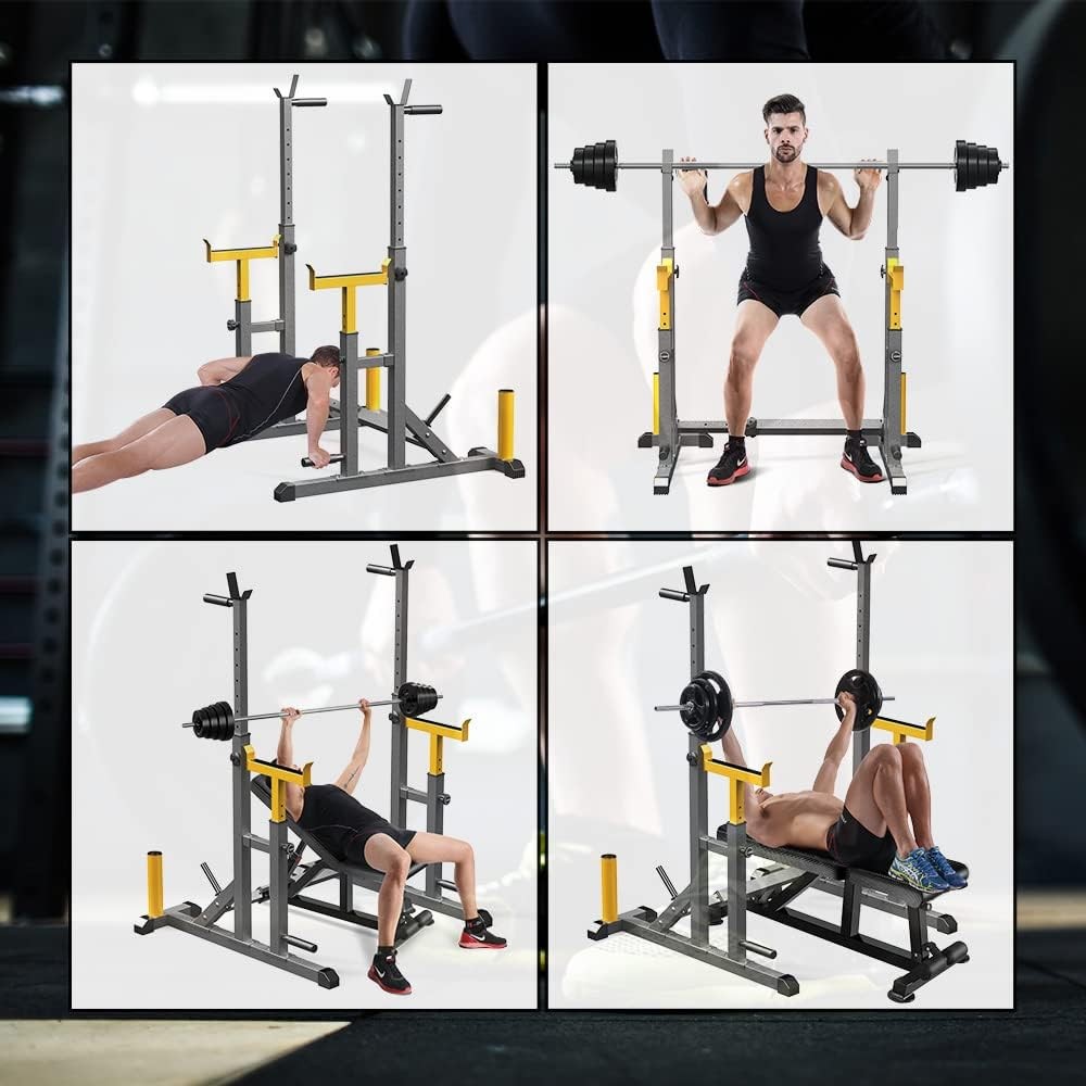 Adjustable Squat Rack Multi-Function Barbell Rack 690lb Home Gym Workout