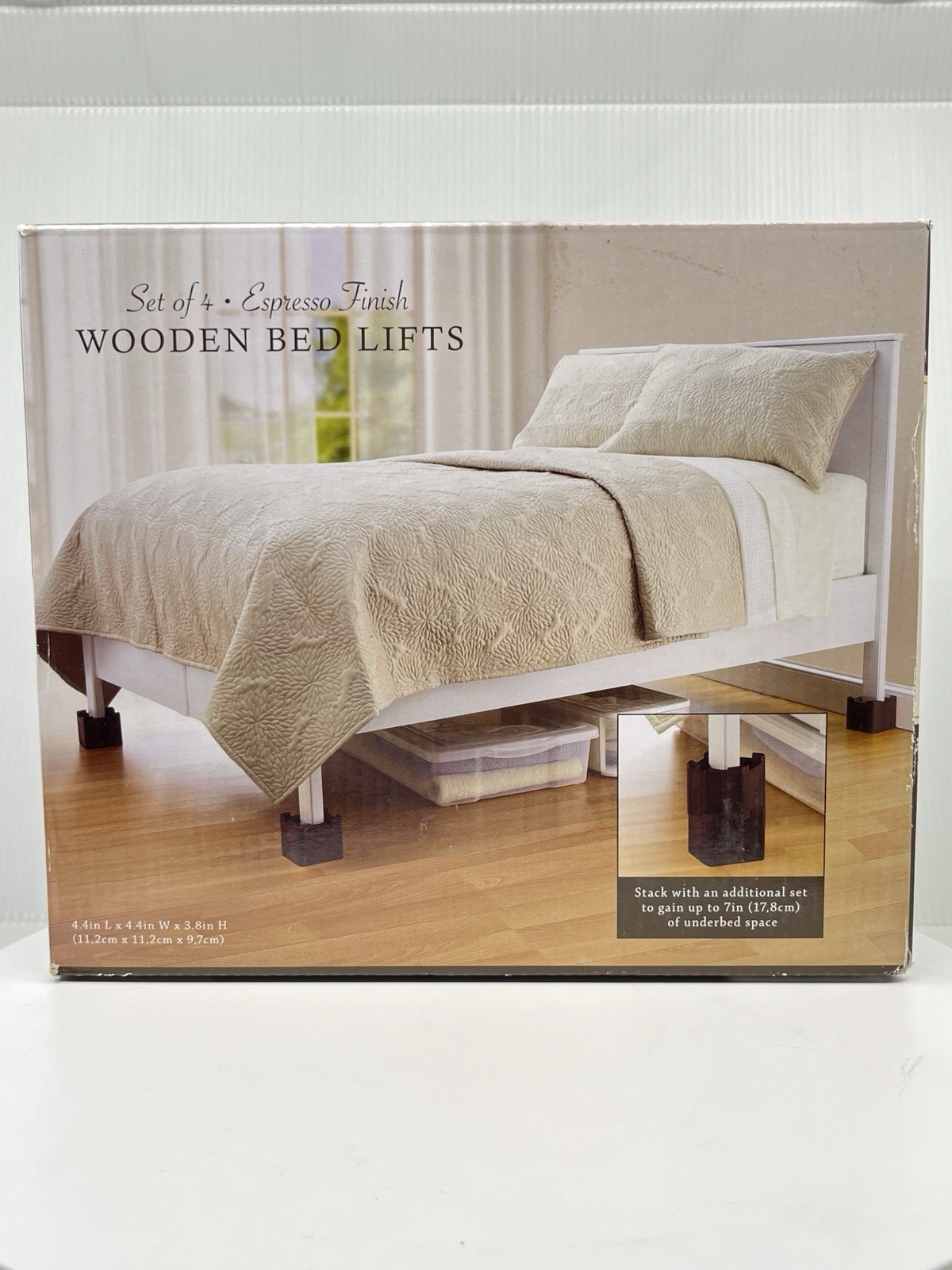 BRAND NEW IN BOX Wooden Bed Lifts Risers Espresso Finish, Set of 4, Stackable ￼