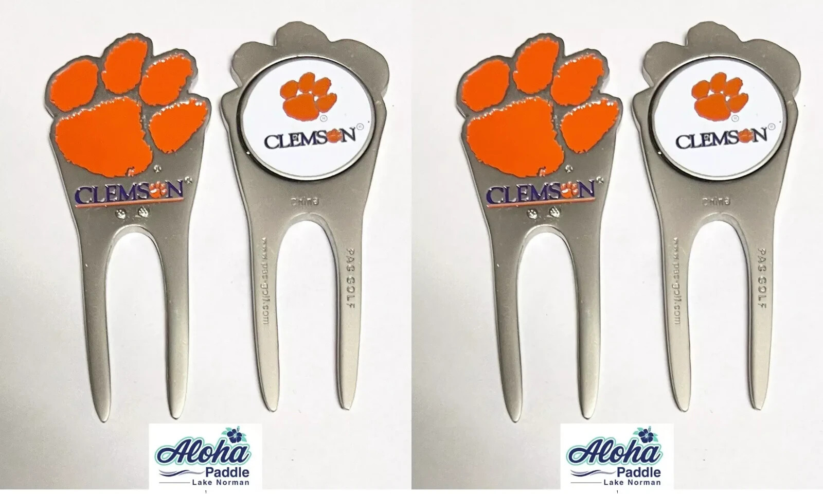 Clemson Tigers GOLF DIVOT REPAIR TOOL w/ Ballmark Unique Shape white QTY = 2