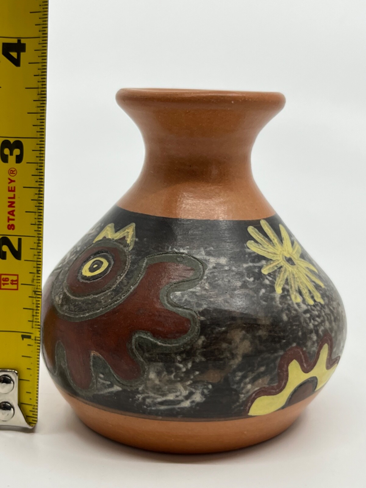 Peruvian Studio Pottery Vase/Jug Seminario 3.5" Flowers & Sun Marked