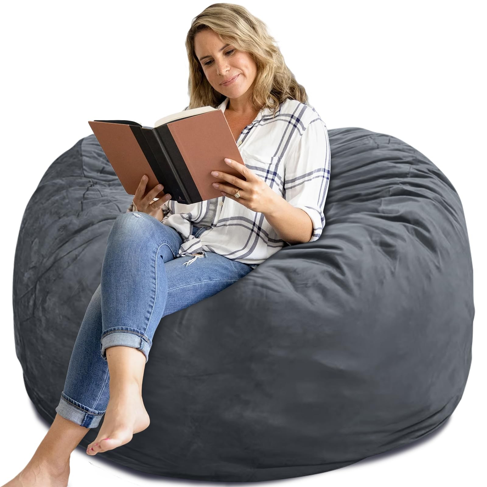 Bean Bag Chair 4Ft, Memory Foam Filled, Removable Velvet Cover, Giant Bean Ba...
