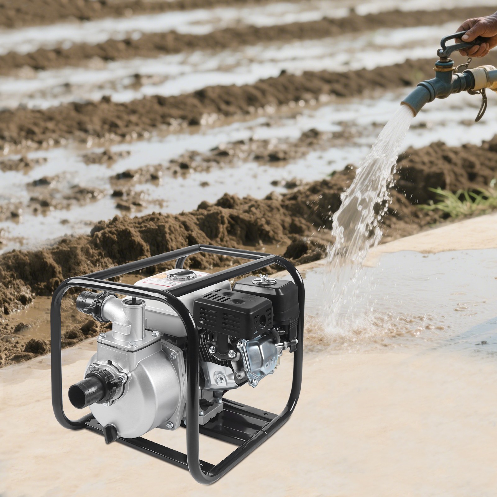 2" Inch 6.5HP Gas Water Semi Trash Pump Gas-Power Water Irrigation Transfer Pump