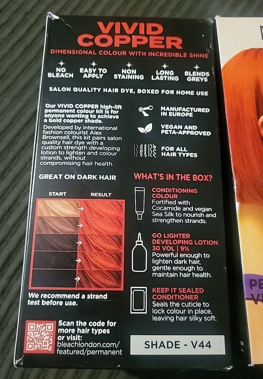 (3) No Bleach Vivid Copper Permanent Vegan Dye - Shade V44
