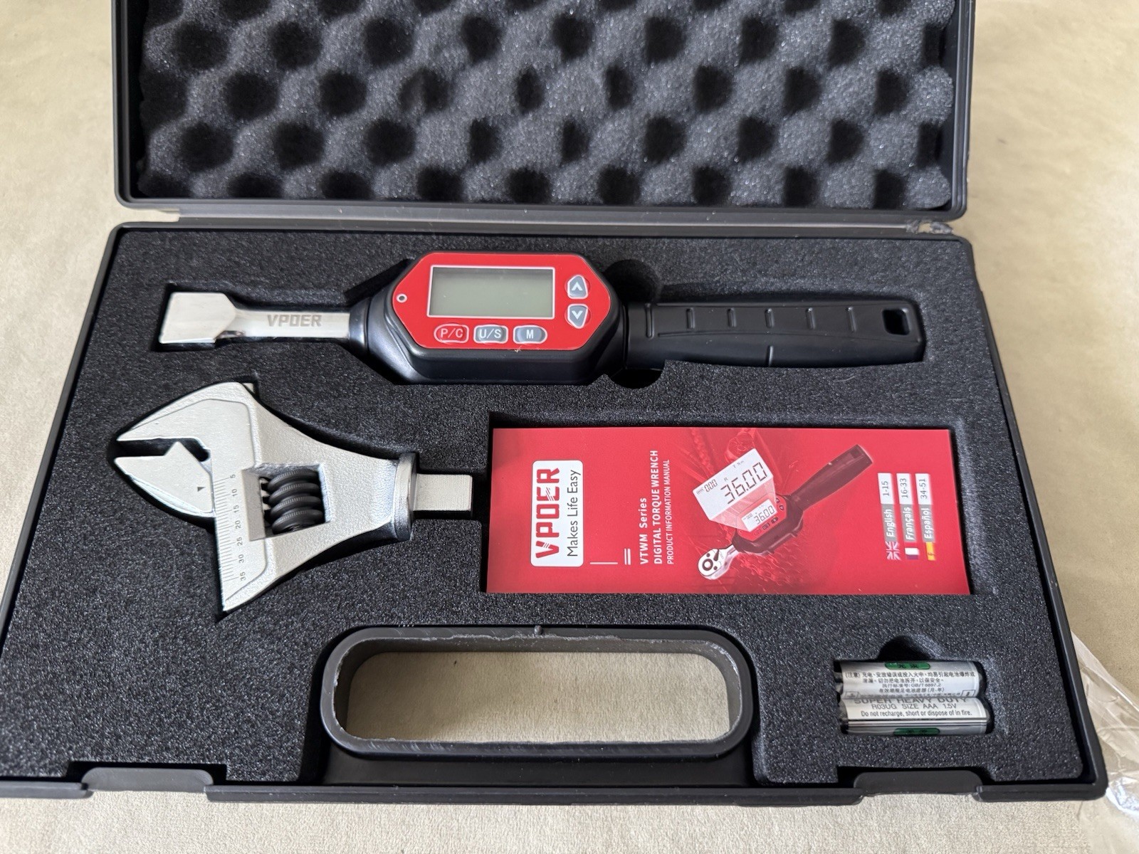 VPOER VTWC-100 Digital Torque Wrench Spanner Head, 2.2-73.7 ft-lbs (3-100 Nm)