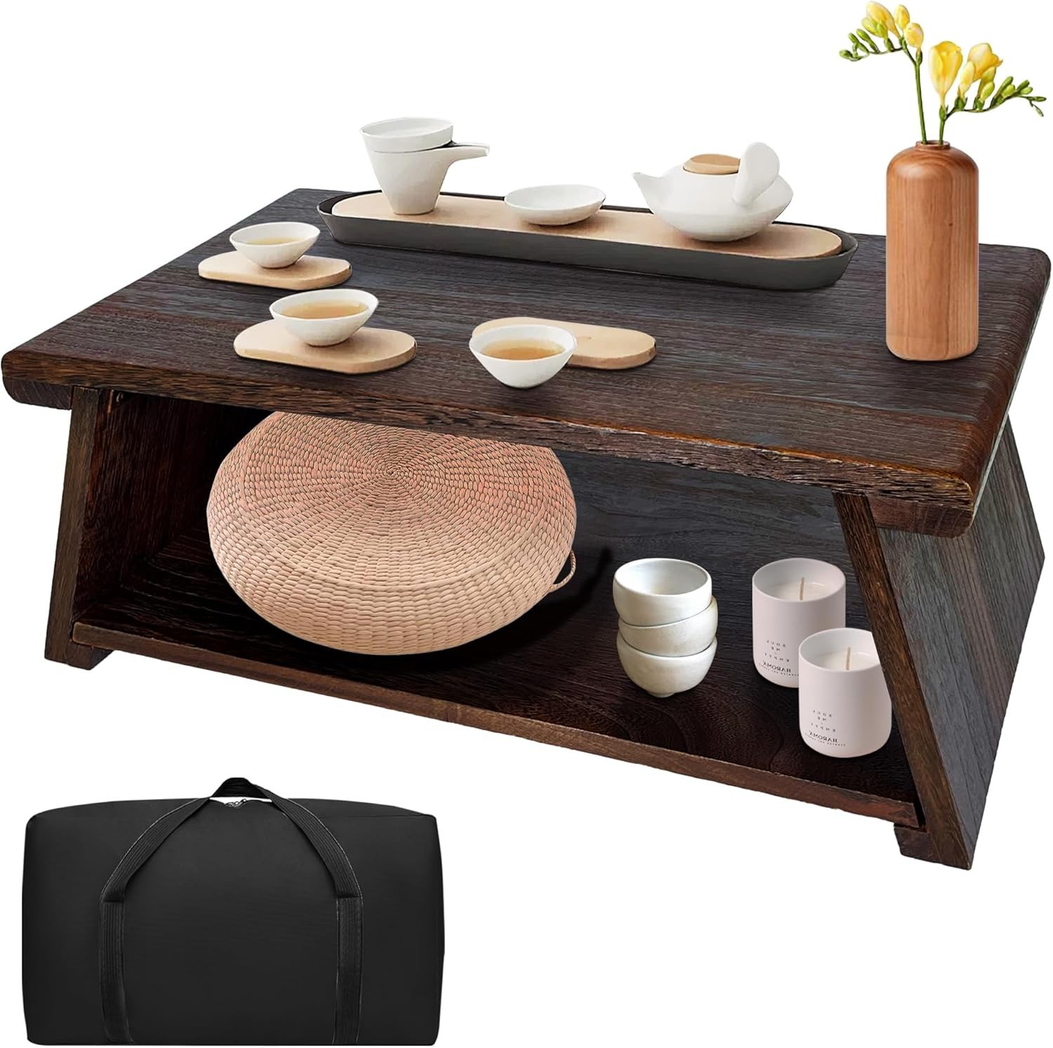 Japanese Low Floor Table Folding Coffee Tables 23''x13.5'' Wood Tables