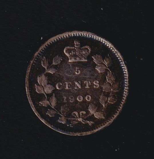 Canada 1900 5c Five Cent Silver Coin Queen Victoria Round "O" VF .925 Silver