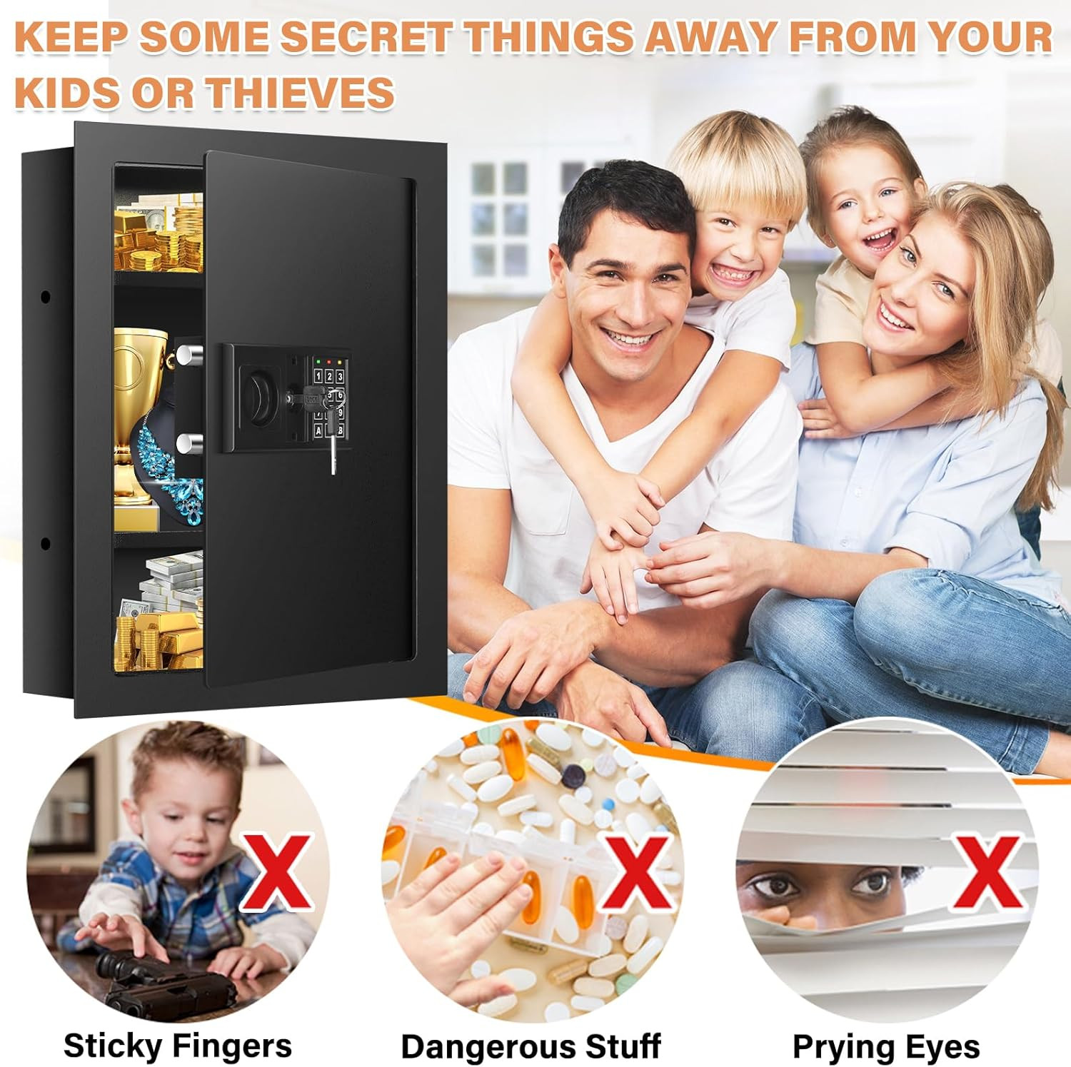 25.6" Tall Fireproof Wall Safe with Combination Lock & Removable Shelves