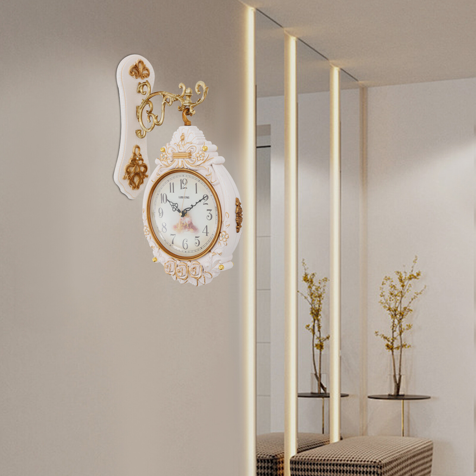 Double-Sided Wall Mounted Clock Accurate Pointer Clock Vintage Hanging Clock NEW