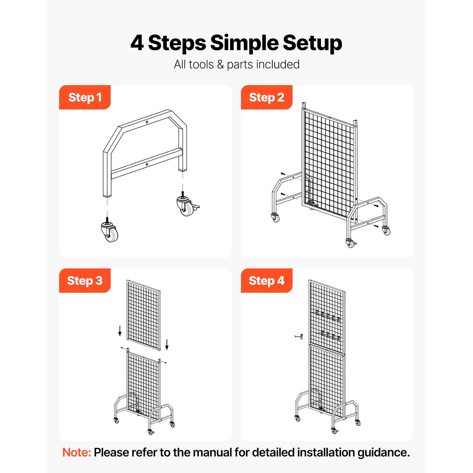 Uimoso 3-Pack Grid Wall Panels 1.9 x 5.4ft Wire Display Rack with Wheels & Hooks
