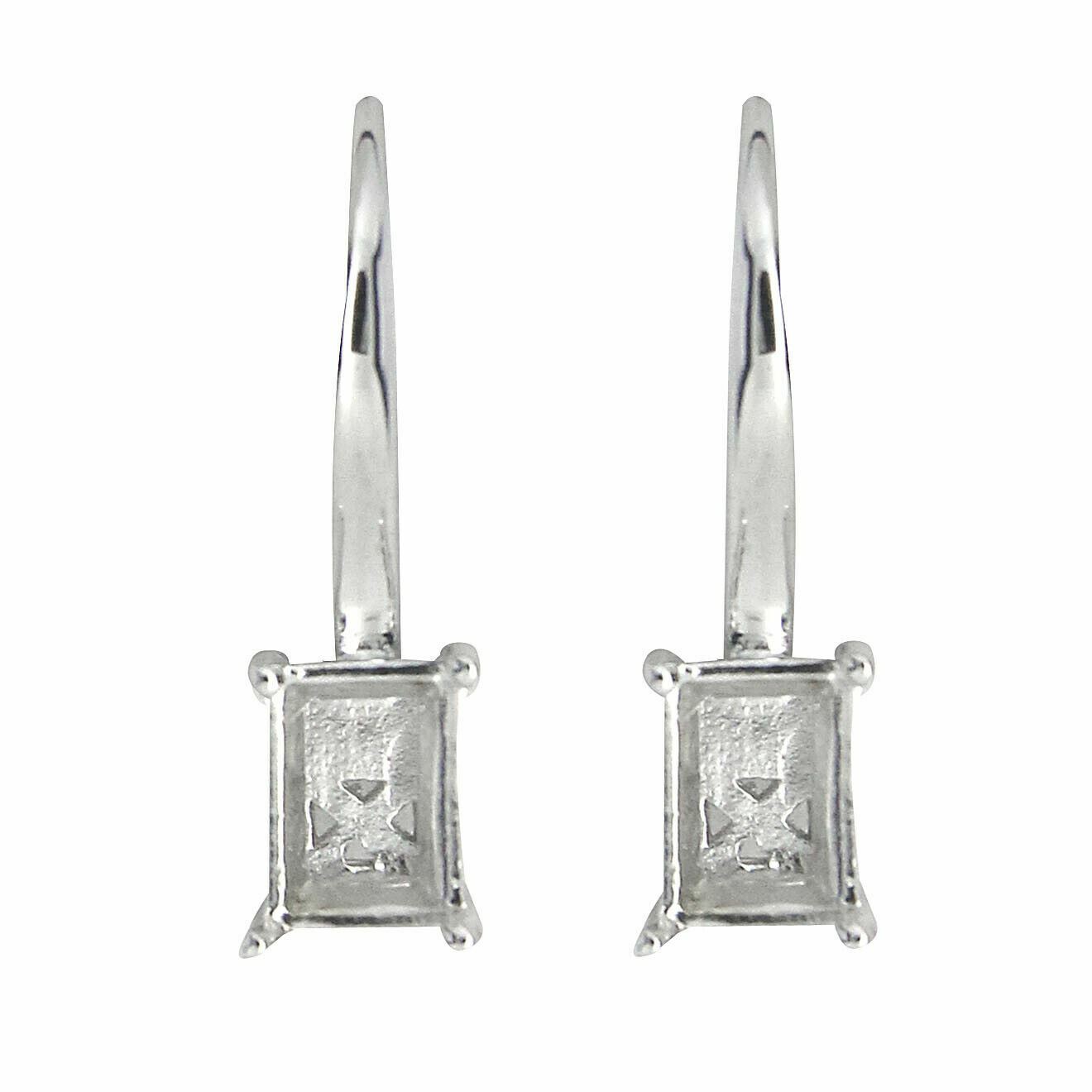 Sterling Silver Semi Mount Earrings Setting Emerald OCT 8x6 mm Leverback