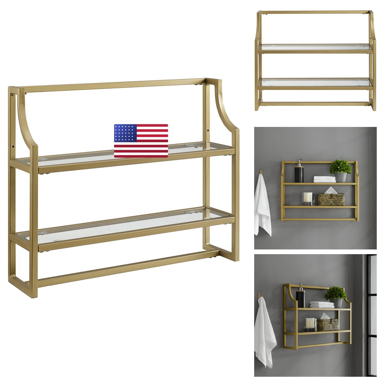 Crosley Furniture Aimee Wall Mounted Bathroom Storage Shelf Towel Rack And