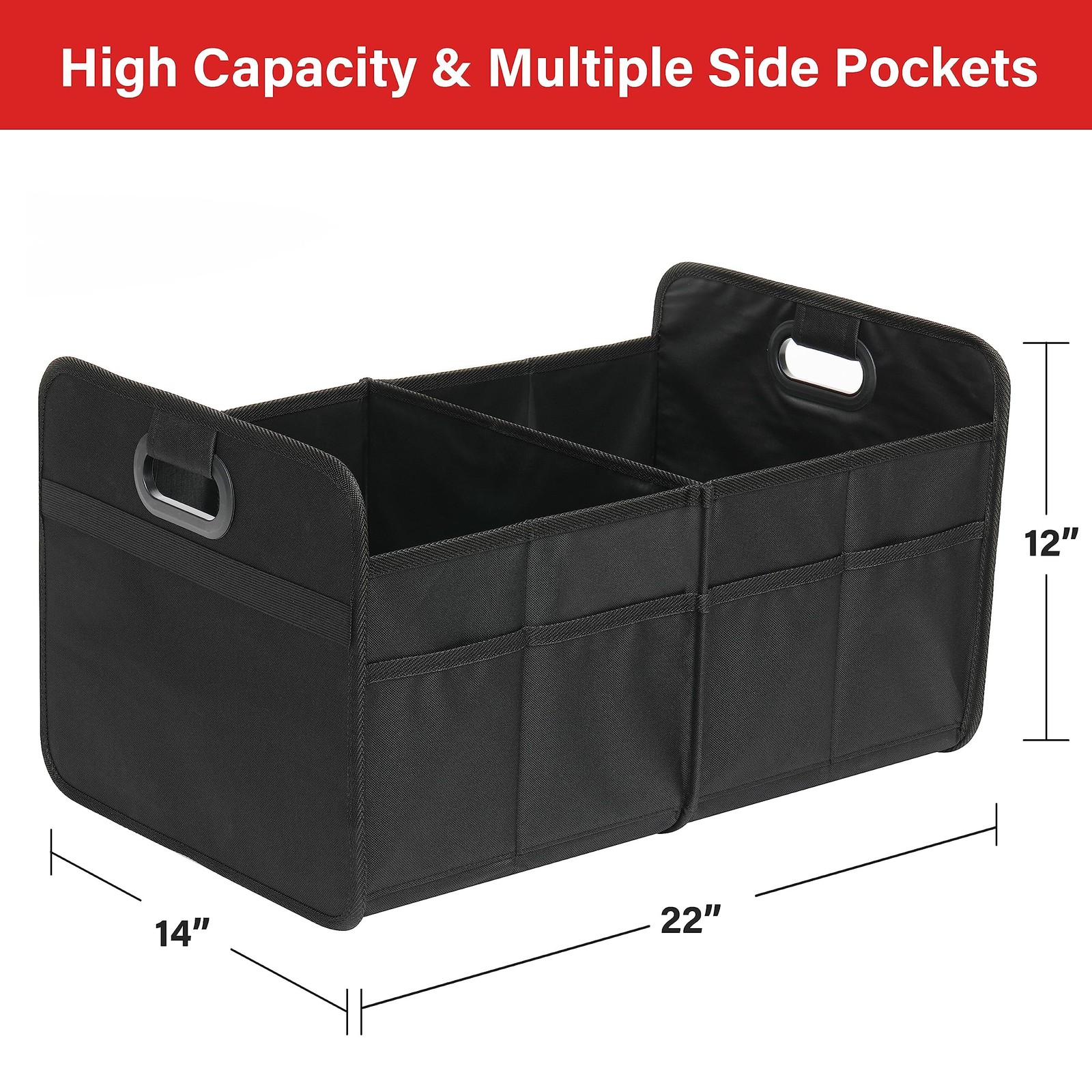 Simple Deluxe Car Trunk Organizer, 2 Compartments Collapsible 1 Pack, Black