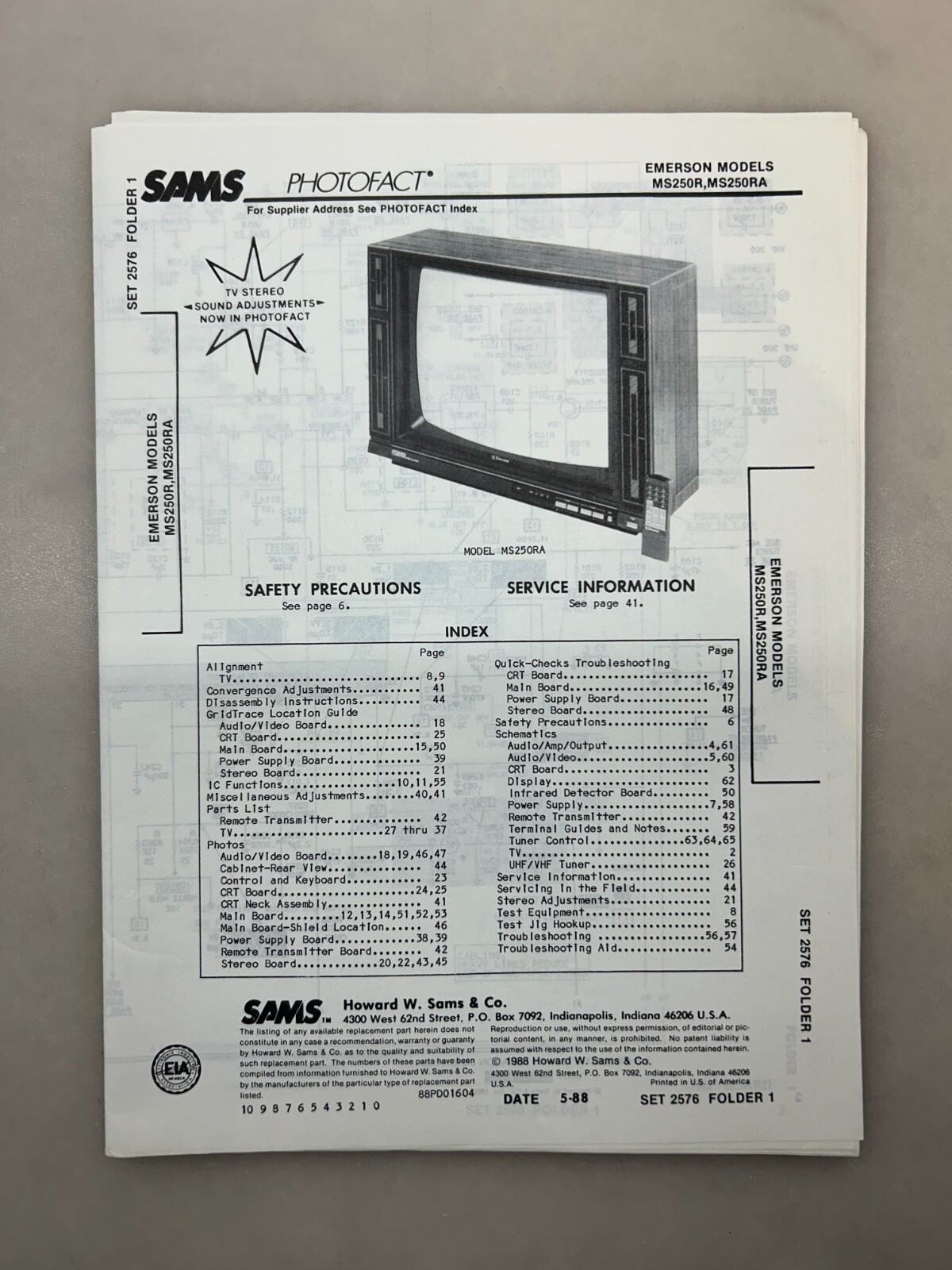 Emerson MS250 Service Manual Sams Photofact Free Shipping