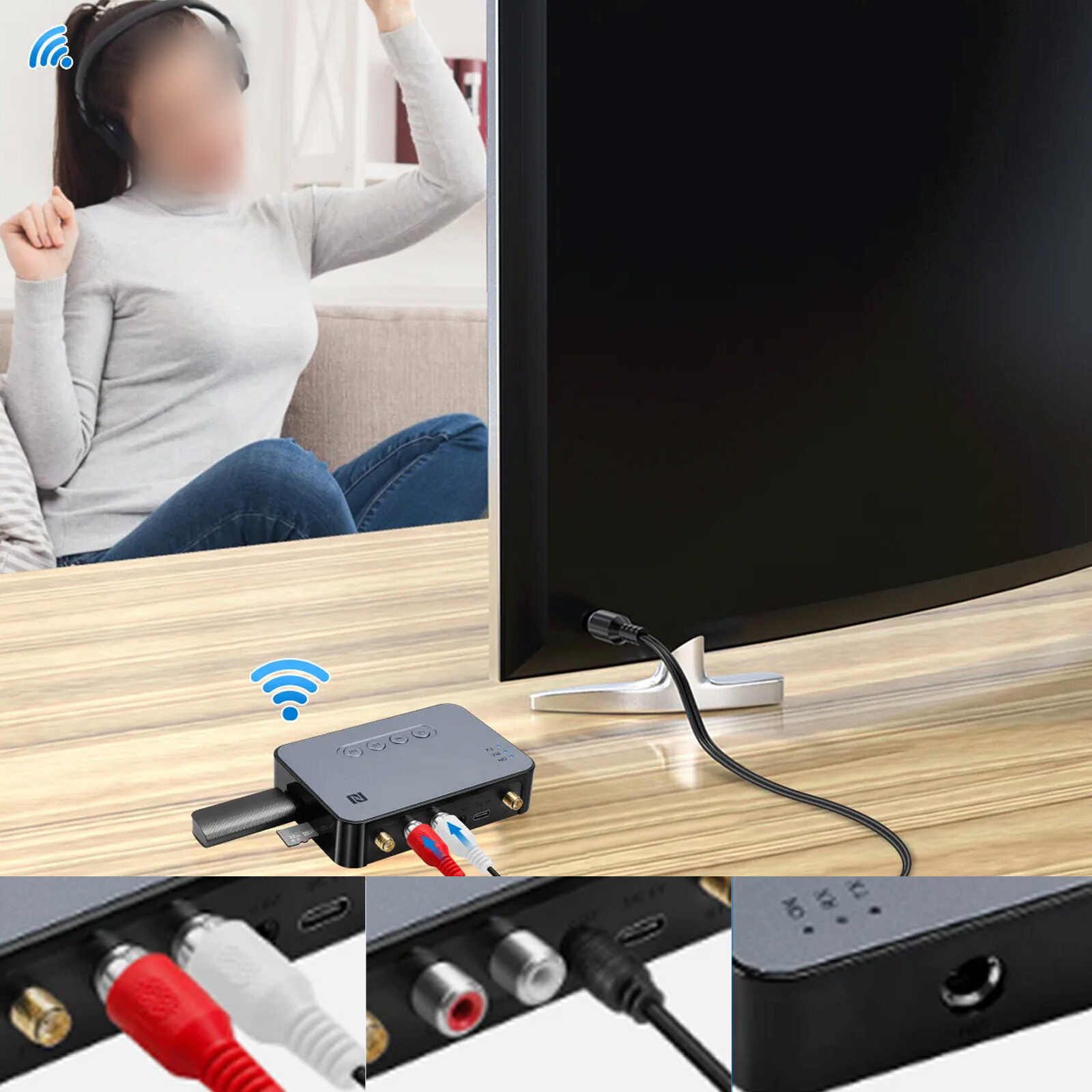 98ft Long Range 5.1 Bluetooth Audio Transmitter Receiver NFC Cordless Adapter
