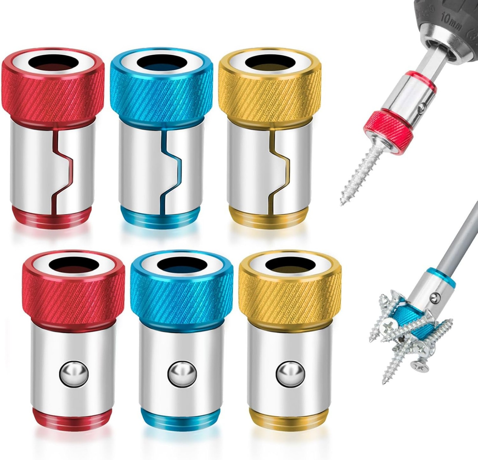 6PCS 1/4" Inner Diameter Magnetic Screw Ring For Power Screwdriver Bits