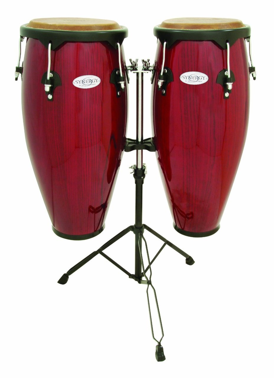 TOCA SYNERGY WOOD CONGA DRUM SET PERCUSSION w/ STAND - RED