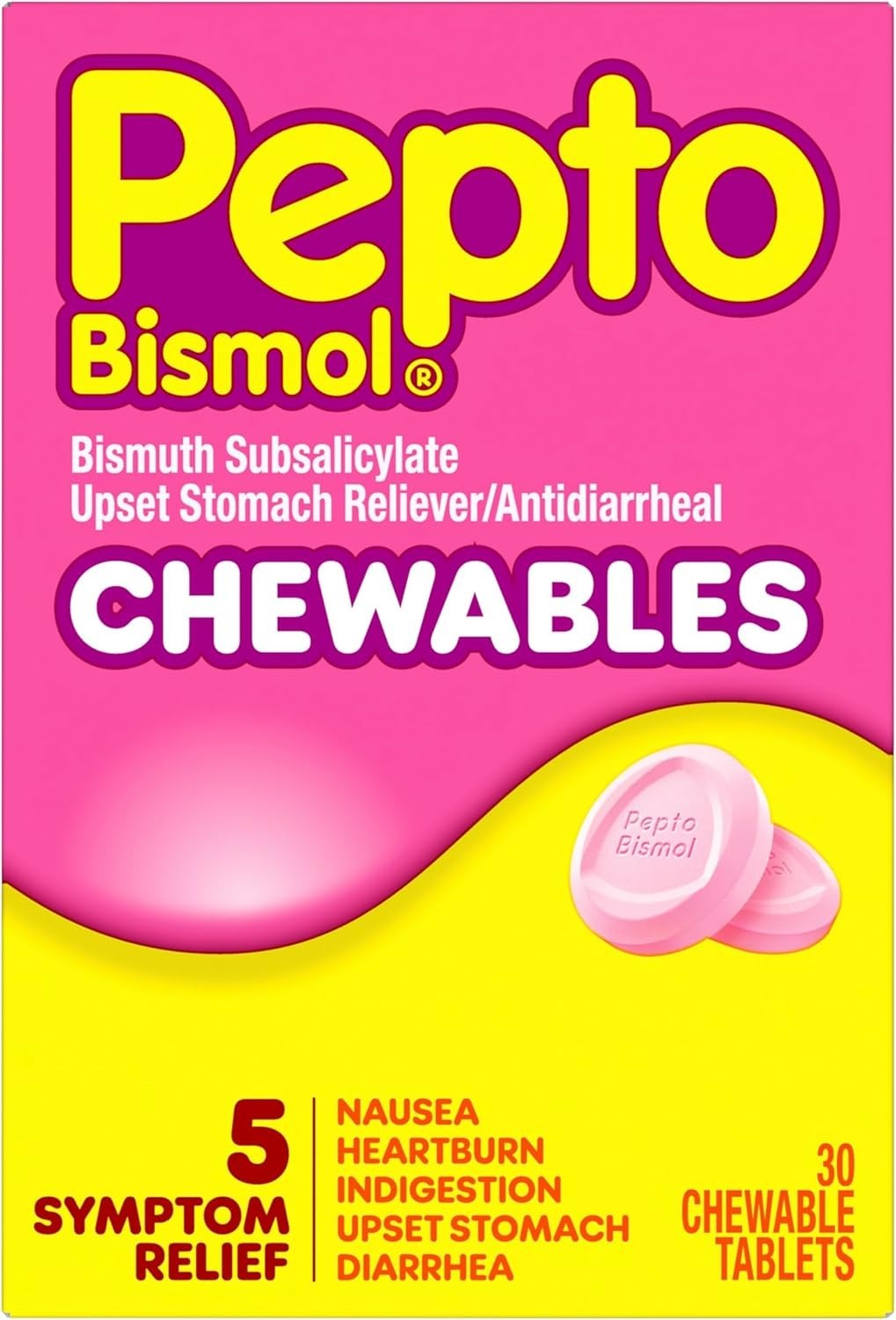 30 Chewable Tablets for Heartburn, Nausea & Diarrhea Relief – Adult Formula