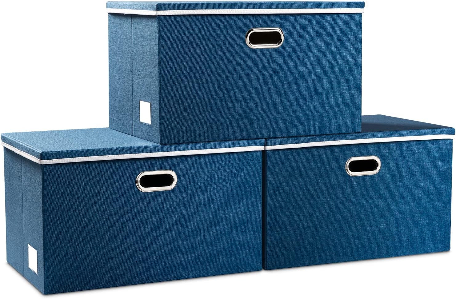 Large Foldable Storage Bins W/ Lids [3-Pack] linenFabric Decorative Storage